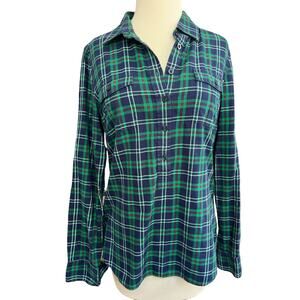 6 Vineyard Vines Green Plaid Collared Pullover Shirt Button Front Roll-Tab Sleev